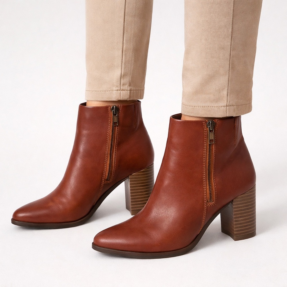 Rockport Brown Leather Ankle Boots Waterproof – Block Heel Comfort Size 7.5